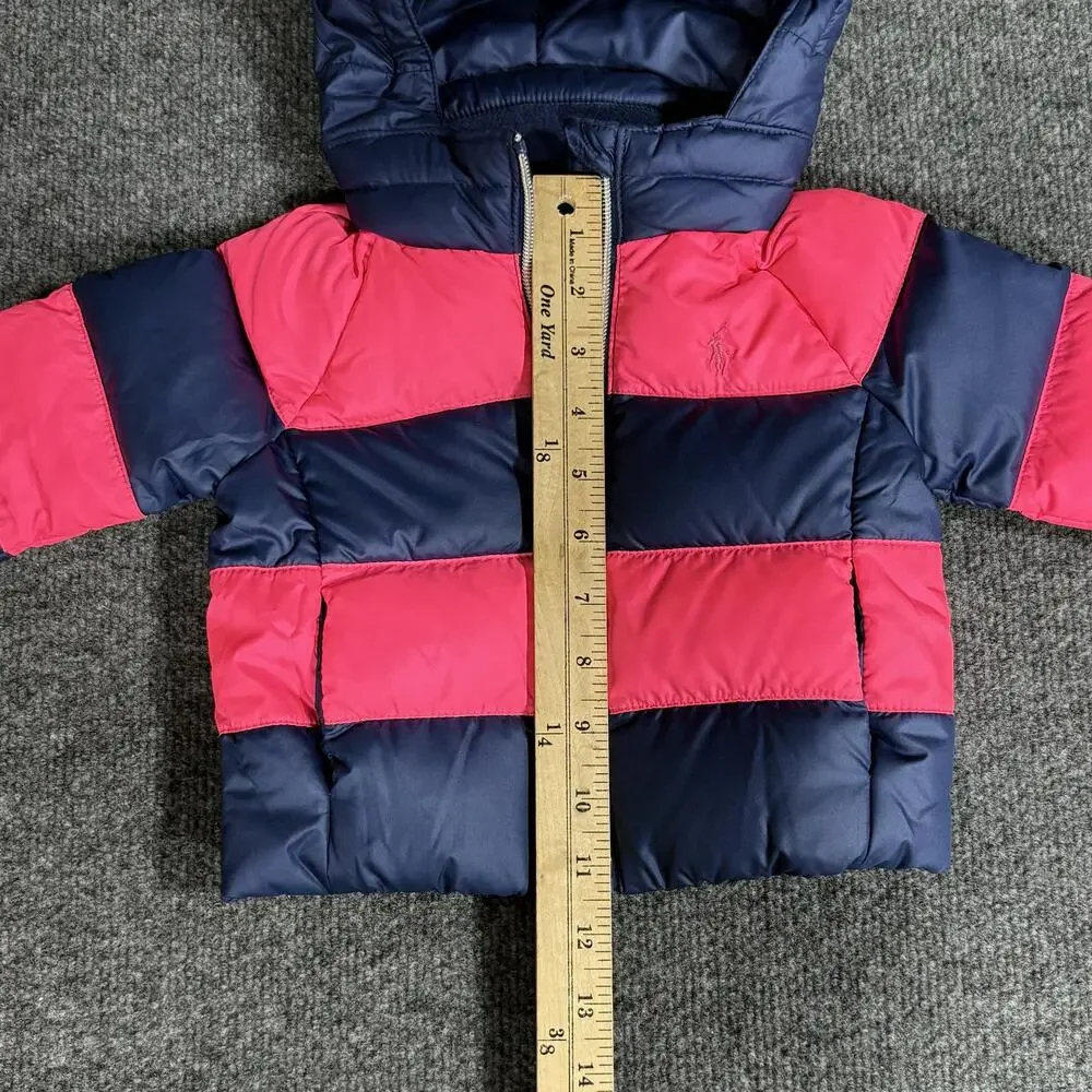 Ralph Lauren Jacket Infant Girls 6M Pink Navy Striped Hooded Down Puffer Winter